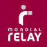 Logo de Mondial Relay en rojo y blanco, con una forma dinámica